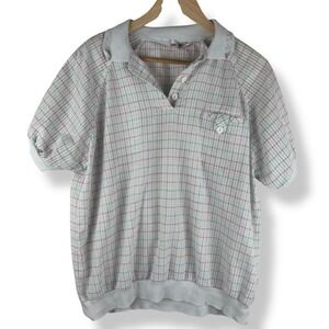 Vintage 80s Cricket Lane Top Womens Size XL Pastel Plaid Granny Cottage USA Made